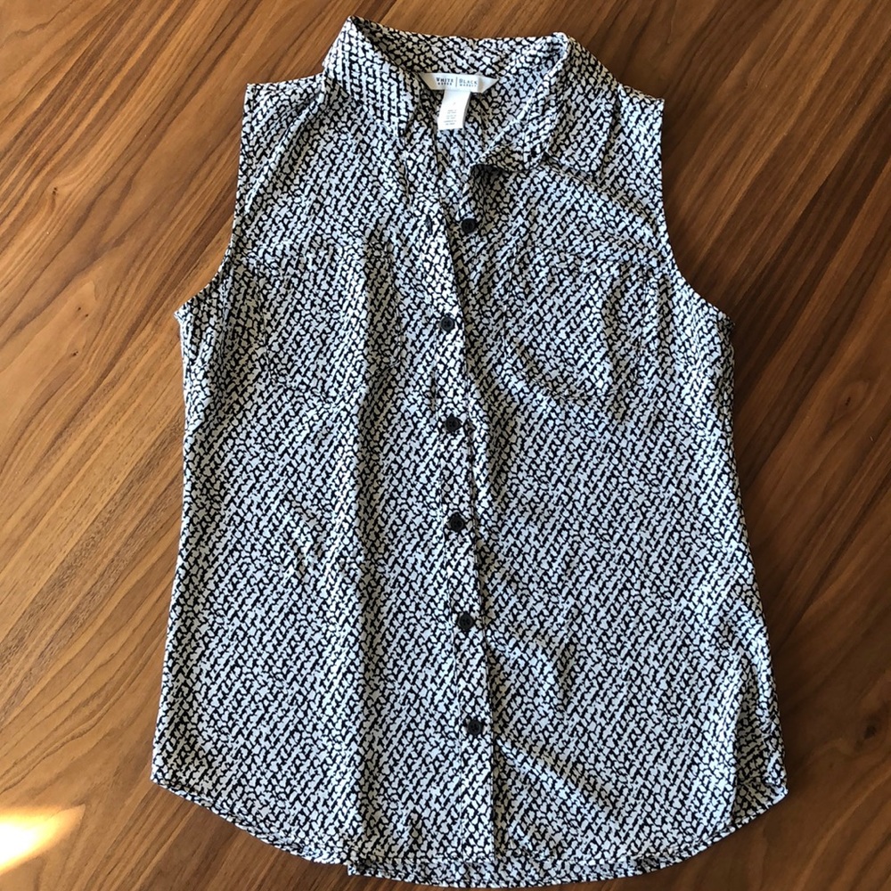 White House Black Market Sleeveless Blouse, Black and White, Size 2